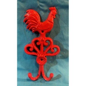 New Cast Iron Antique Red Rooster Double Hook 9"tall x 4 3/4"wide 0569a Last One